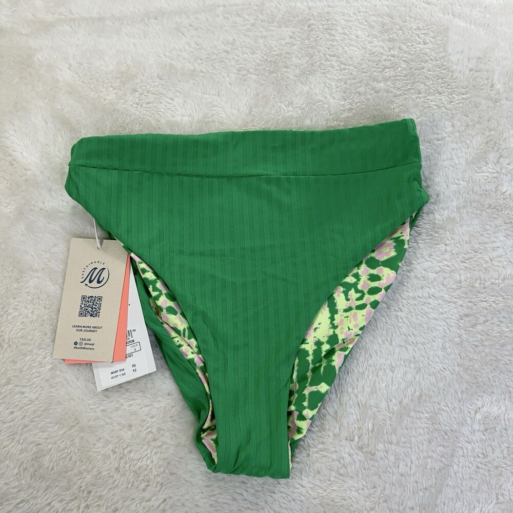 Maaji Women's Size Small Enchanting Emerald Reversible High Rise Bikini Bottoms